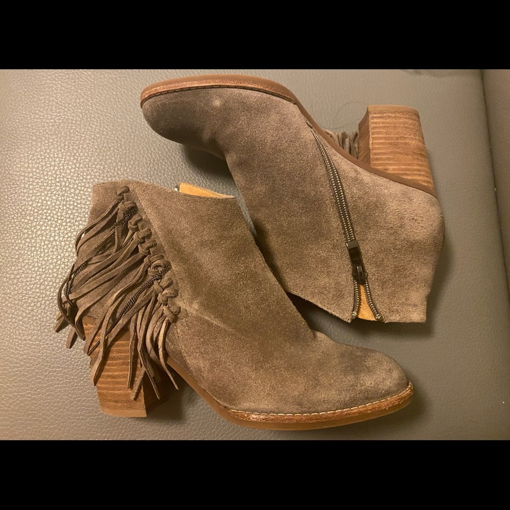 Suede Zip-Up Booties with Tassels